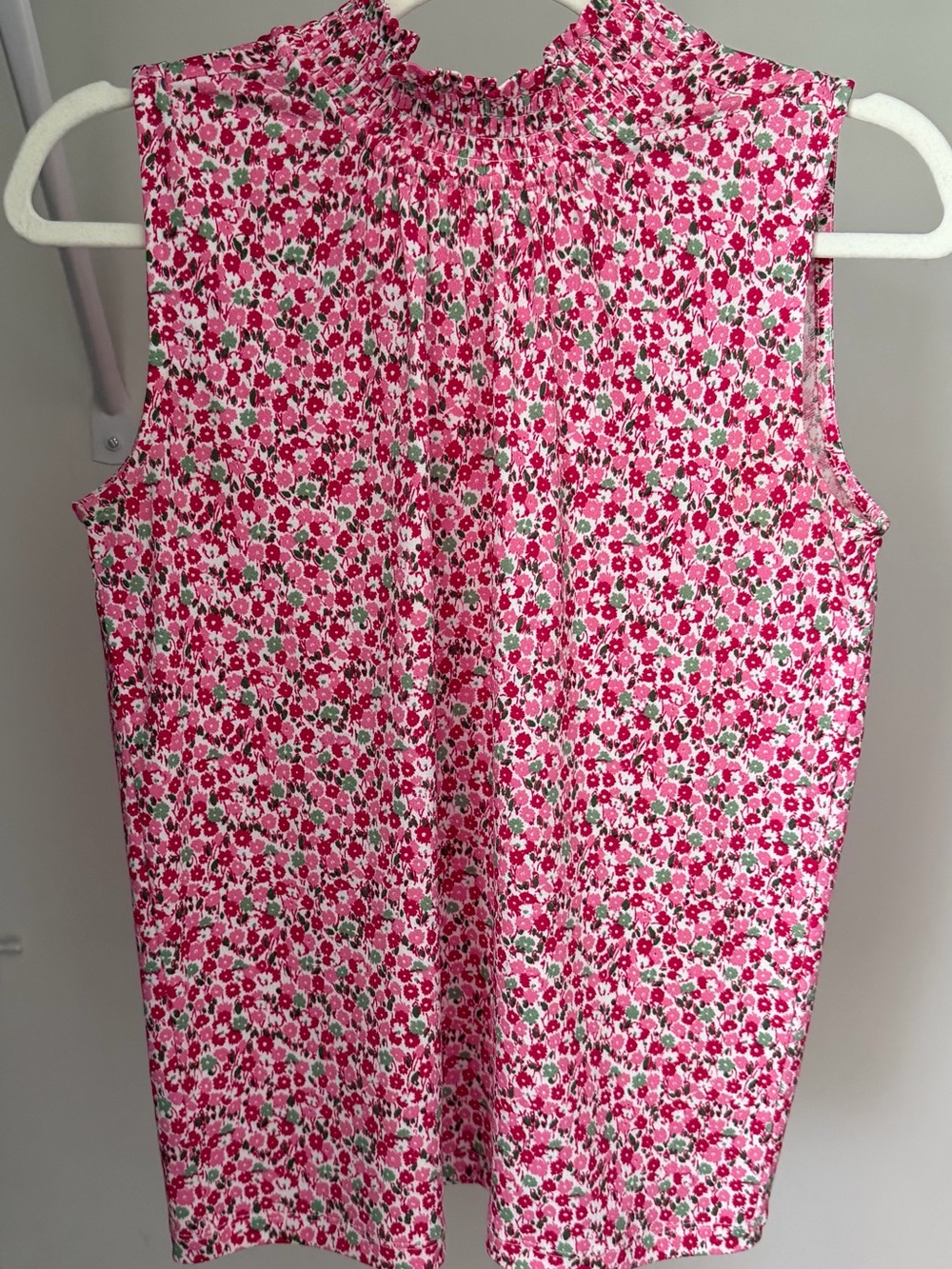 Ann Taylor Factory Pink Floral Smocked Neck Sleeveless Top